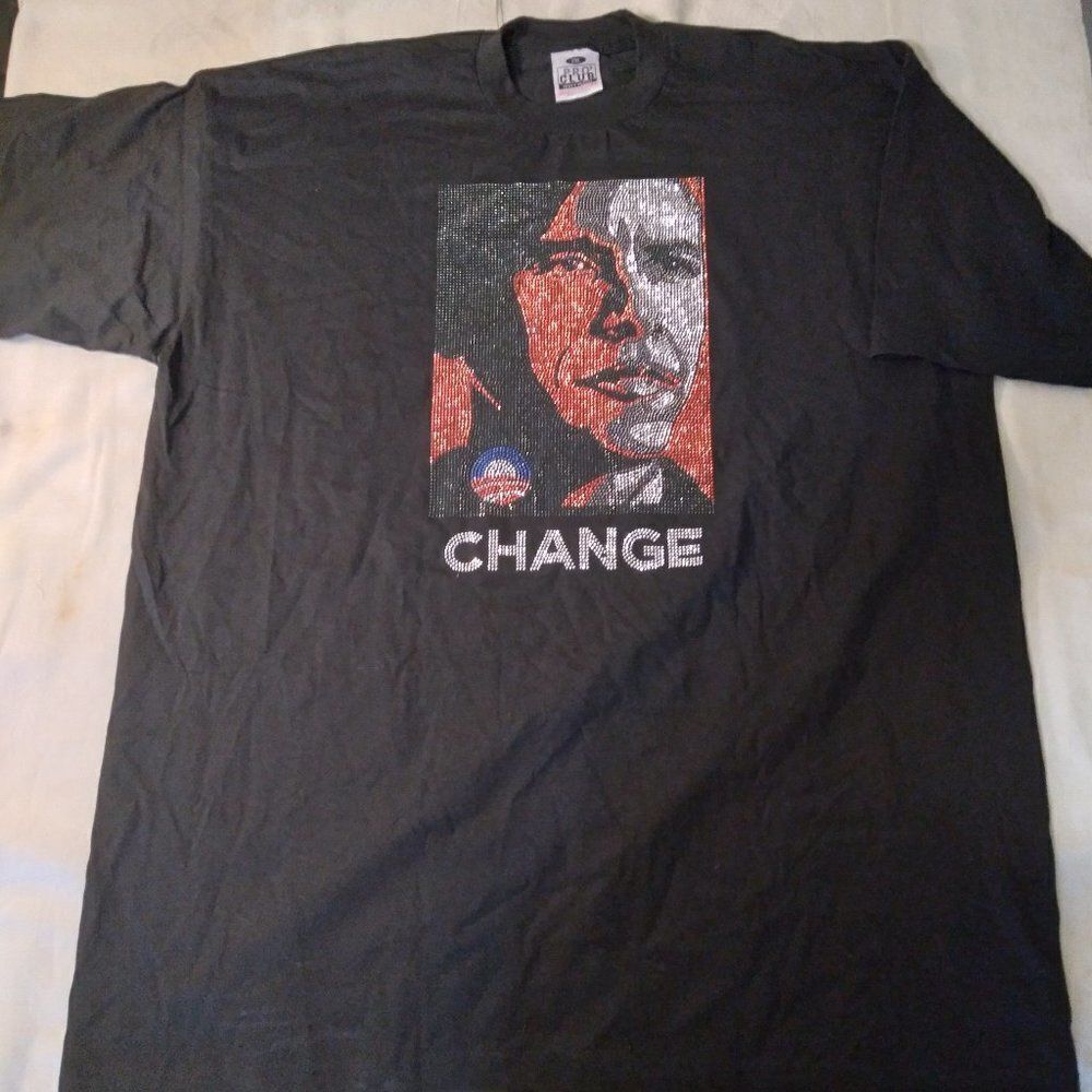 Barack Obama Change Portrait Rhinestones T-Shirt - Picture 3 of 9